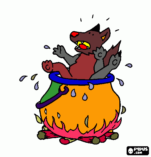 lobo mau caindo na água quente para colorir e imprimir