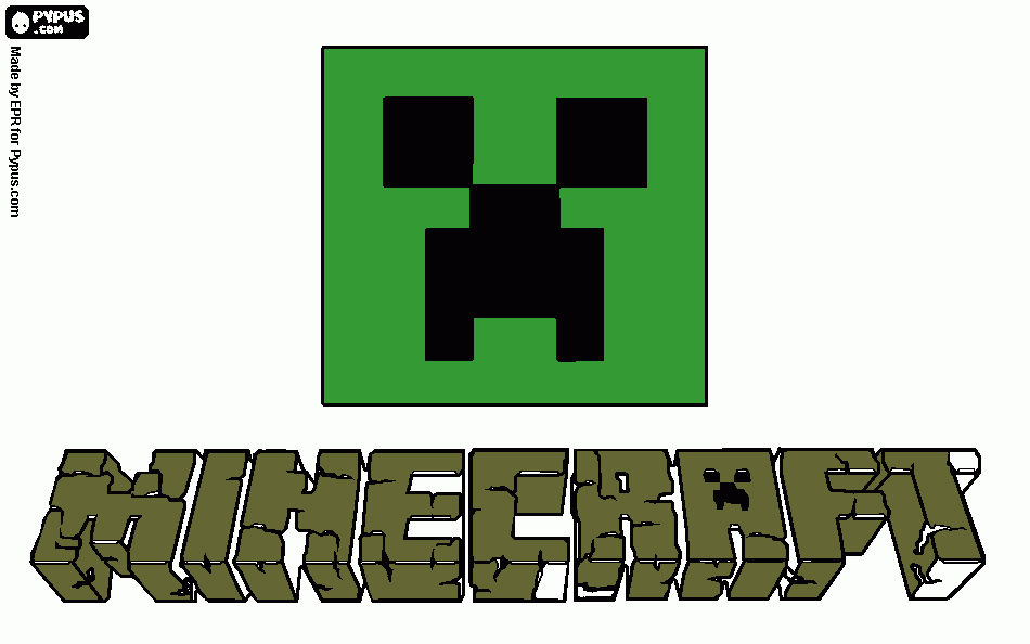 logo minecraft e cabeça de um creeper para colorir e imprimir