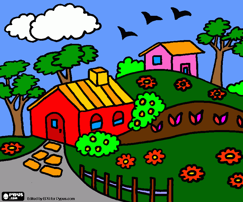 lugar colorido cheio de arvores e flores !!!!!! para colorir e imprimir