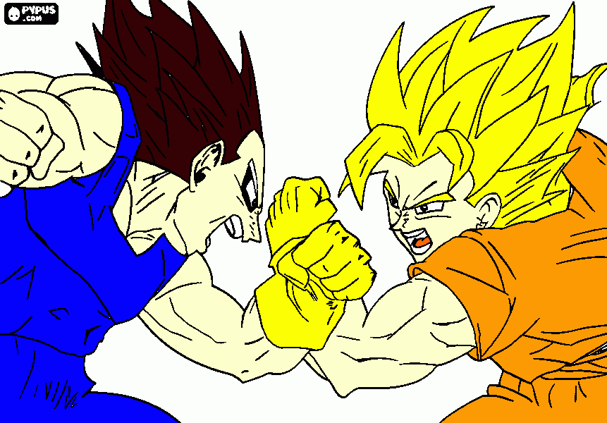 luta entre gogu e vigita para colorir e imprimir