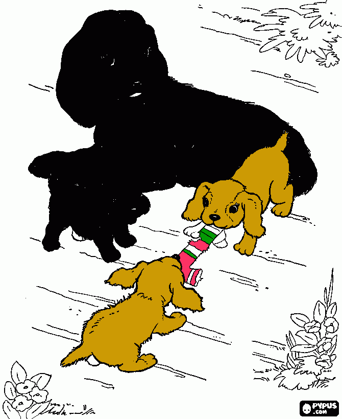 Mae cao com seus filhotes para colorir e imprimir