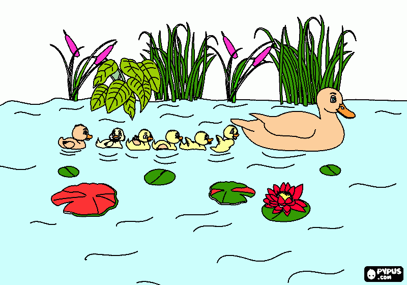 mamãe pata e seus filhotes para colorir e imprimir