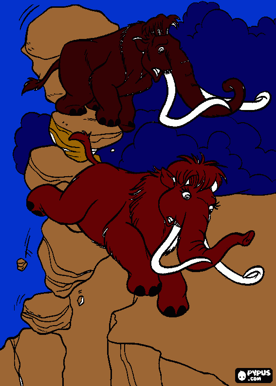 manny e ellie os dois mamutes fogem das montanhas para colorir e imprimir