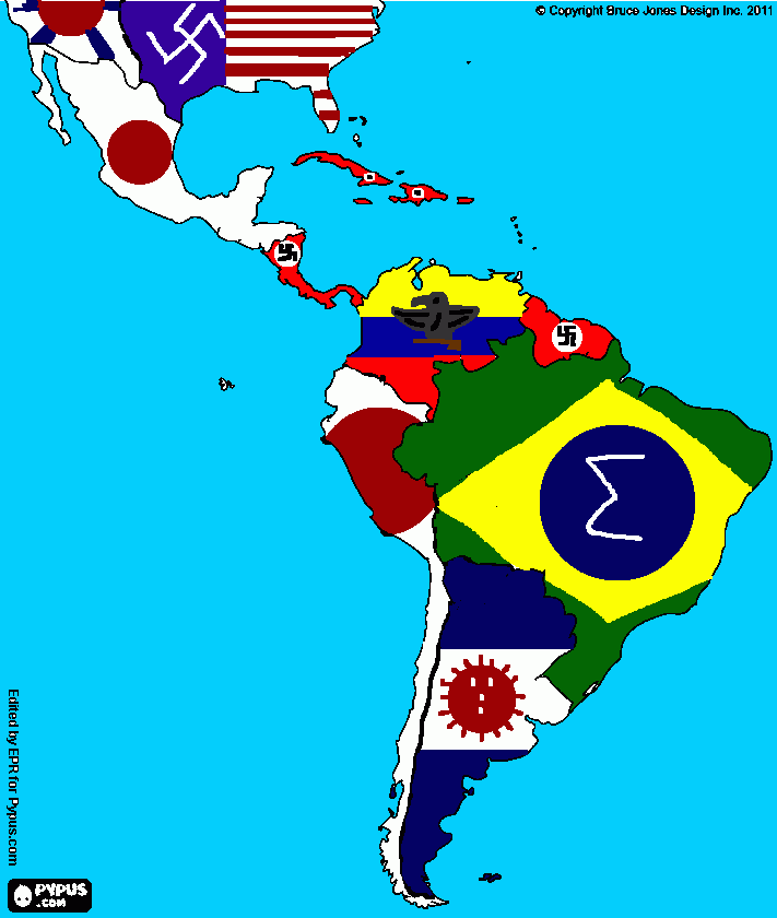 Mapa alternatino da America Latina pós Segunda Guerra para colorir e imprimir