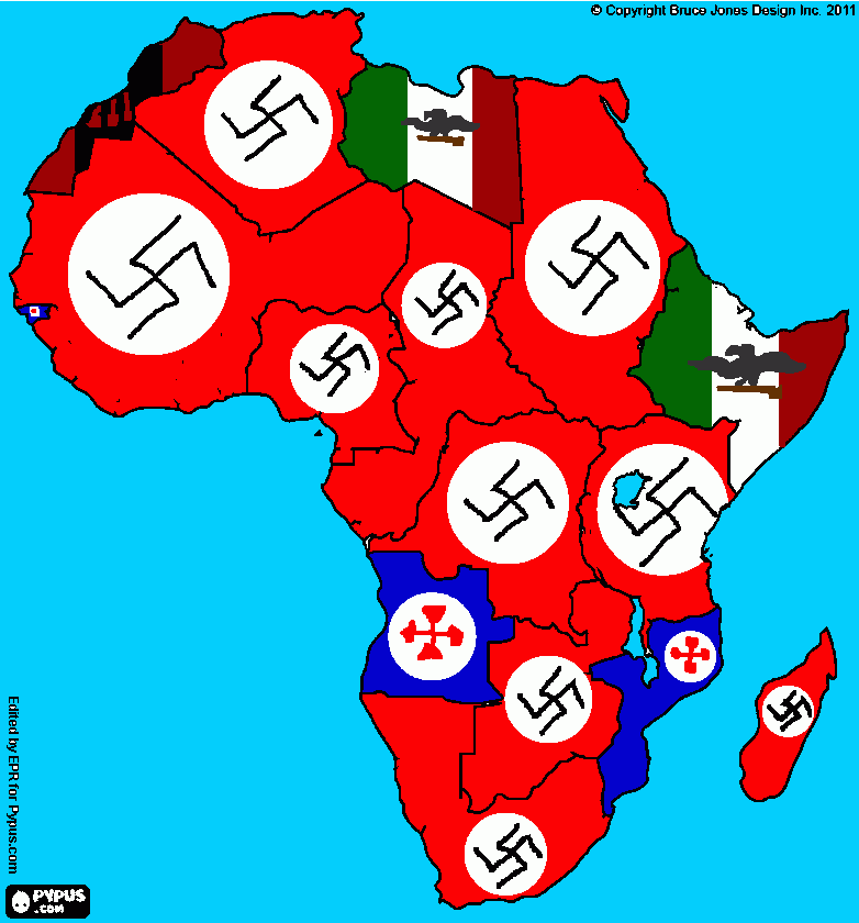 Mapa alternativo da Africa pós segunda guerra para colorir e imprimir