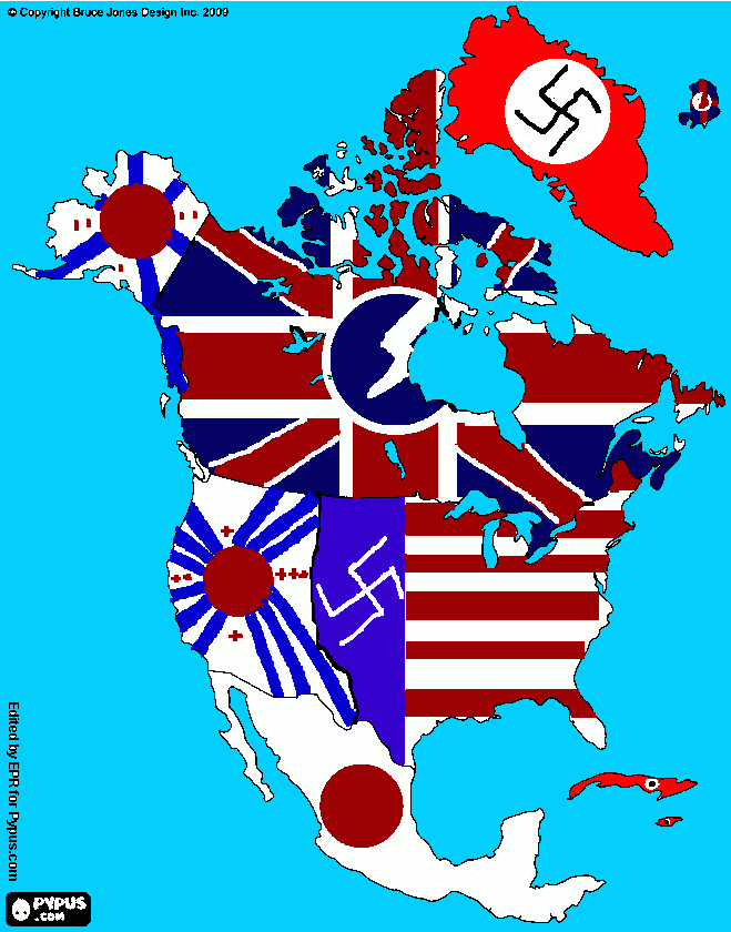 Mapa alternativo da América do Norte pós segunda guerra mundial para colorir e imprimir