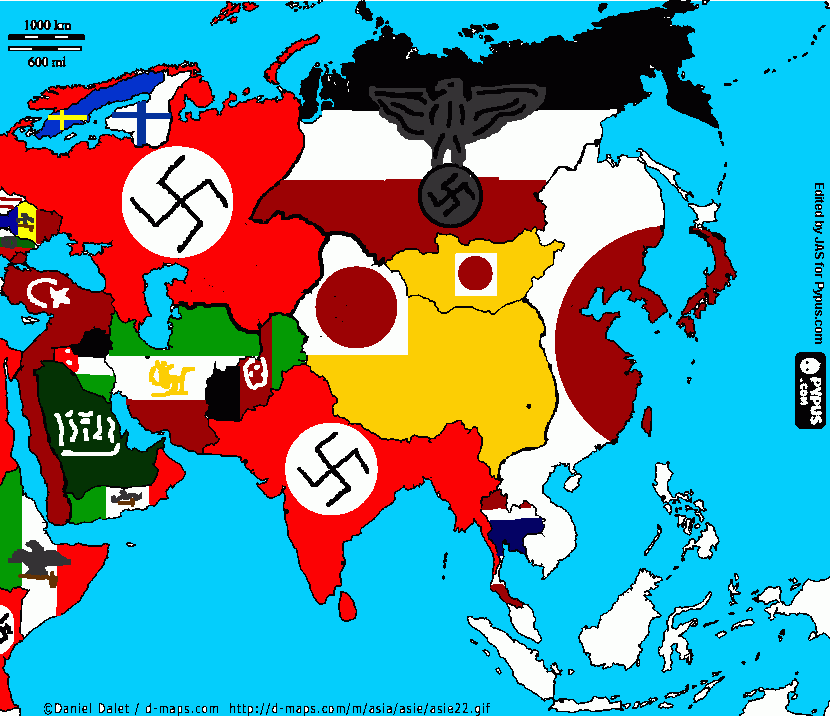Mapa alternativo da Asia pós segunda guerra para colorir e imprimir