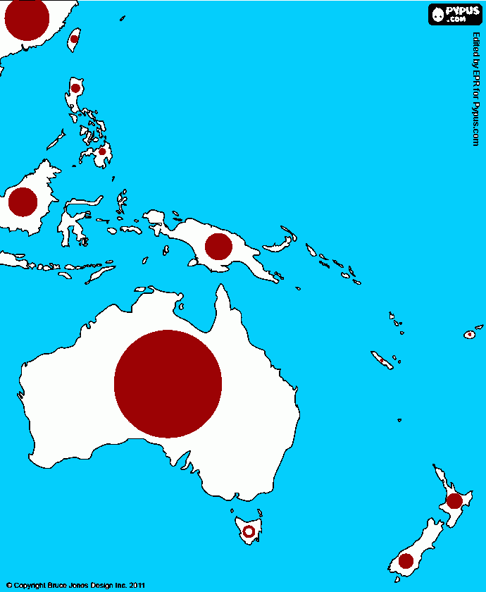 Mapa alternativo da Oceania pós segunda guerra para colorir e imprimir