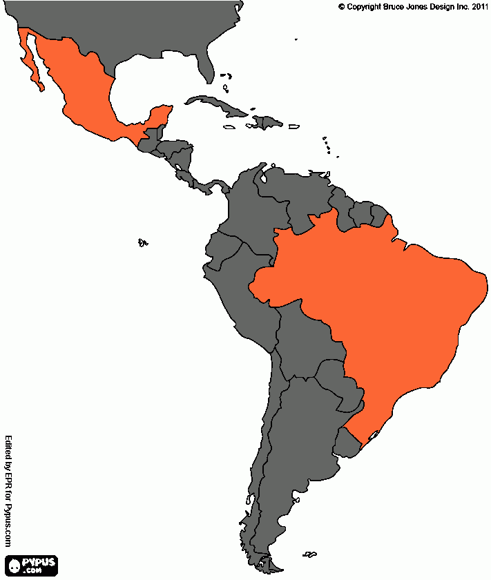 Mapa America Latina para colorir e imprimir
