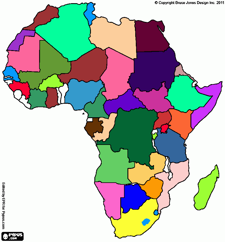 MAPA CONTINENTE AFRICANO para colorir e imprimir