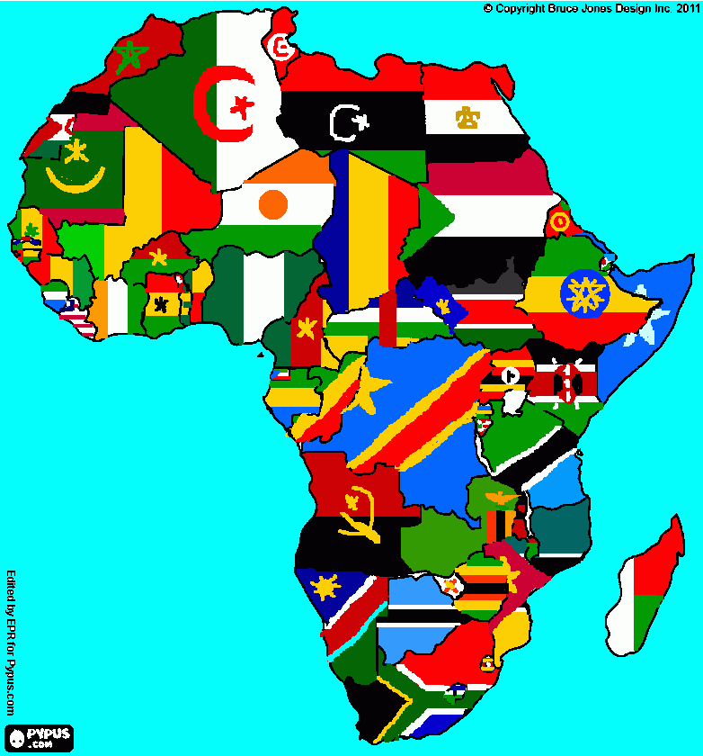 mapa da africa com as bandeiras para colorir e imprimir