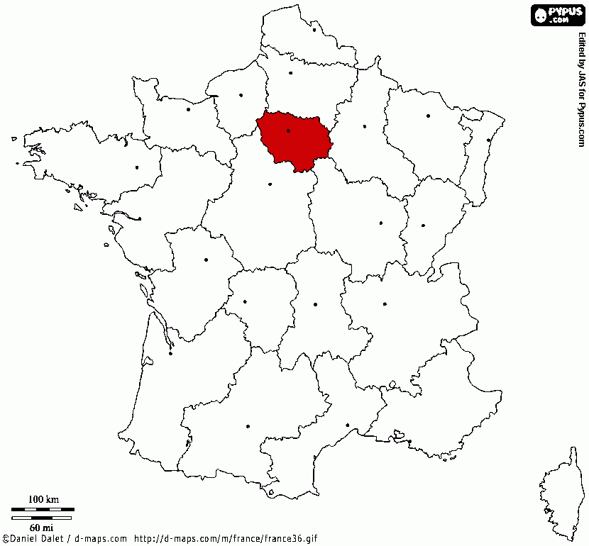 Mapa da França para colorir e imprimir