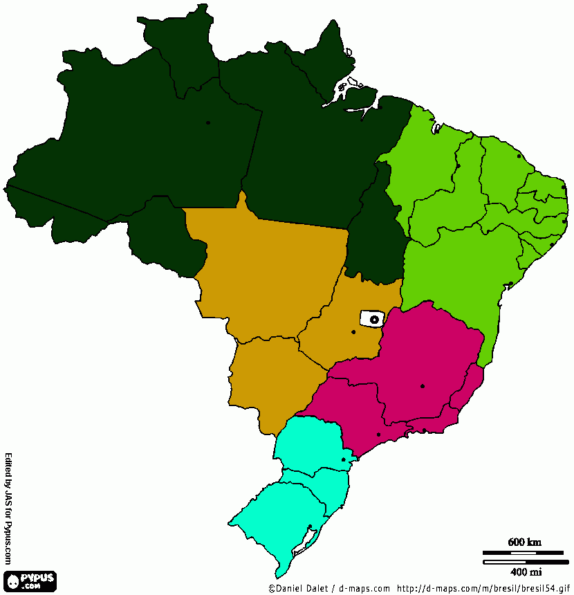 Mapa do Brasil Regiões  para colorir e imprimir