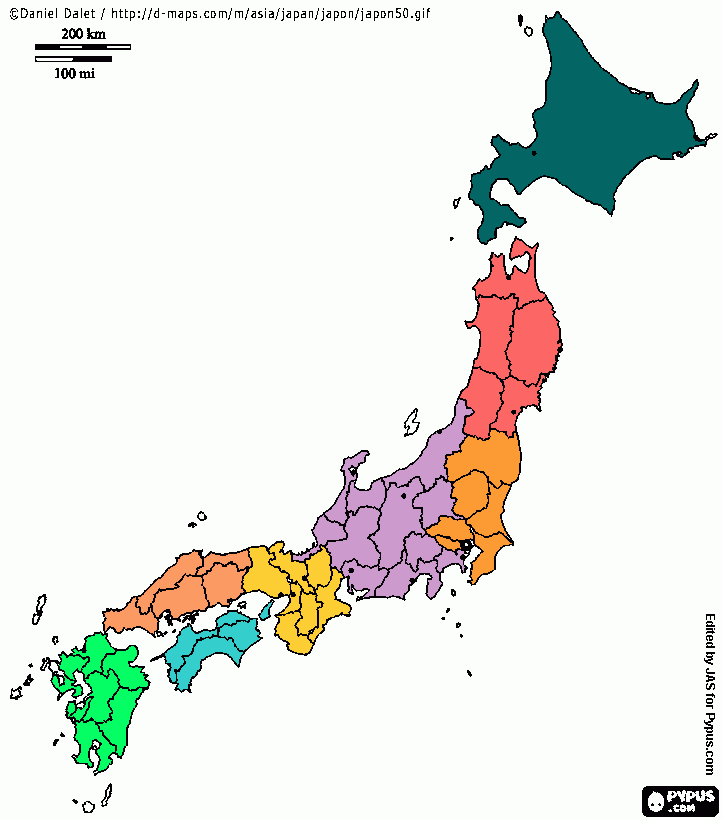 Mapa do Japão para colorir e imprimir