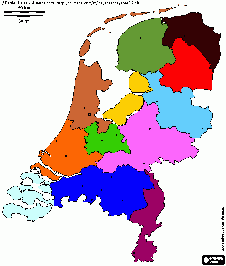 Mapa dos paises baixos para colorir e imprimir