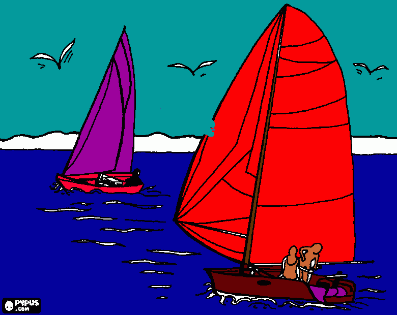 mar ceu barcos pessoas e pasaros para colorir e imprimir