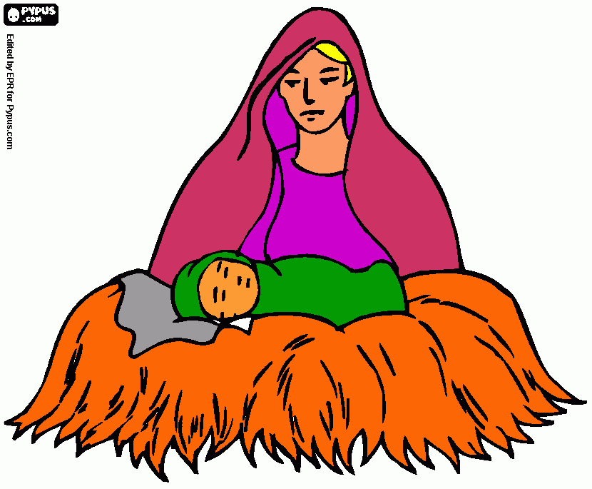 maria e o bebe jesus para colorir e imprimir