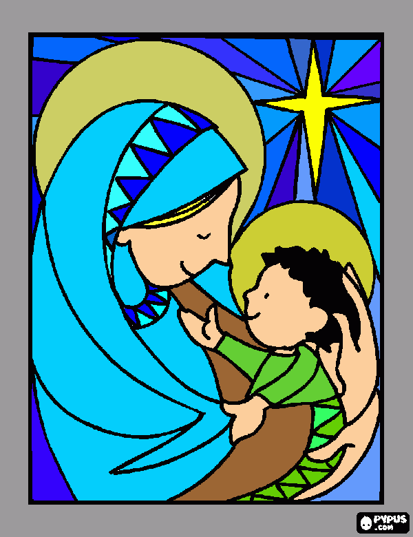 Maria e seu Filho Meninop Jesus para colorir e imprimir