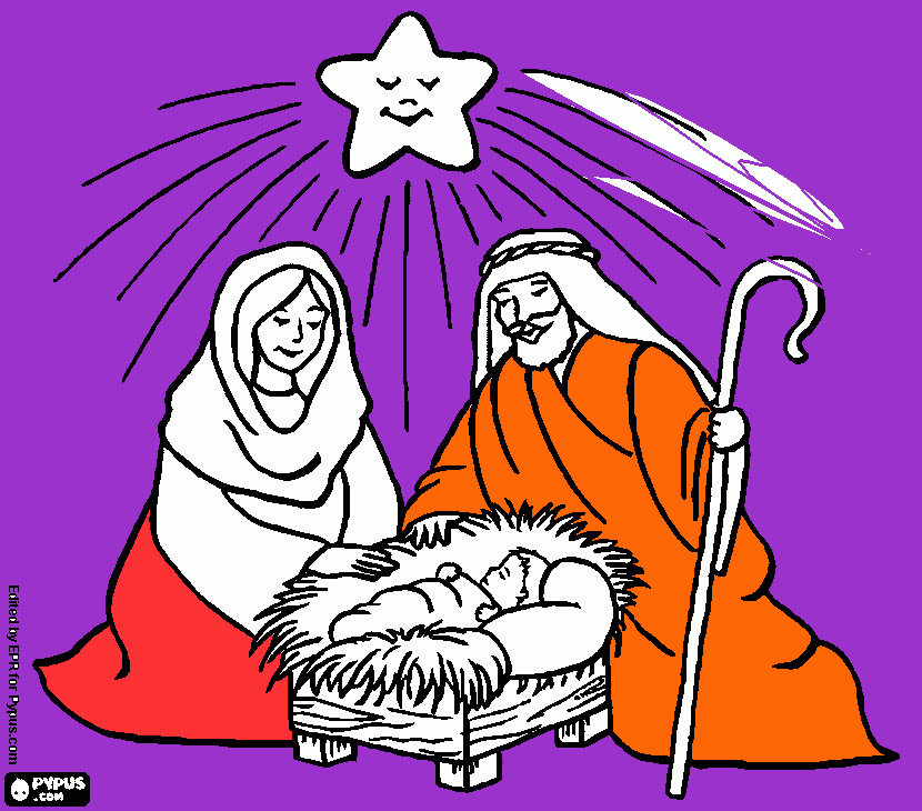 Maria ,S.José e Jesus para colorir e imprimir