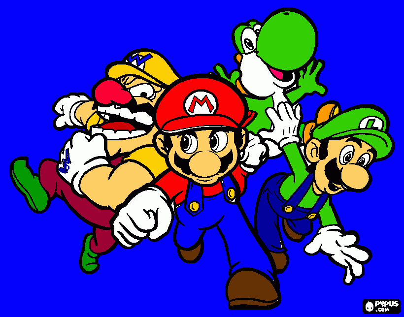 Mario, Luigi, Wario e Yoshão para colorir e imprimir