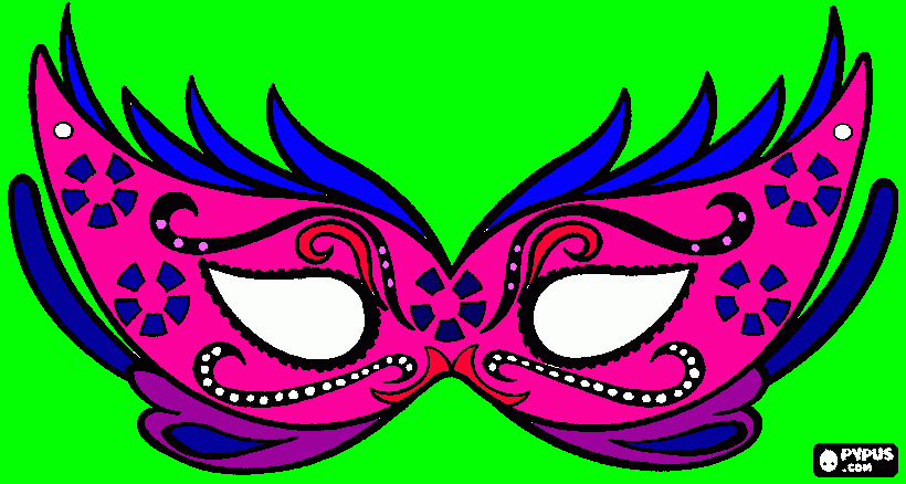 mascara de carnaval toda coloridas com azul,roxo,rosa claro,branco e vermelho para colorir e imprimir