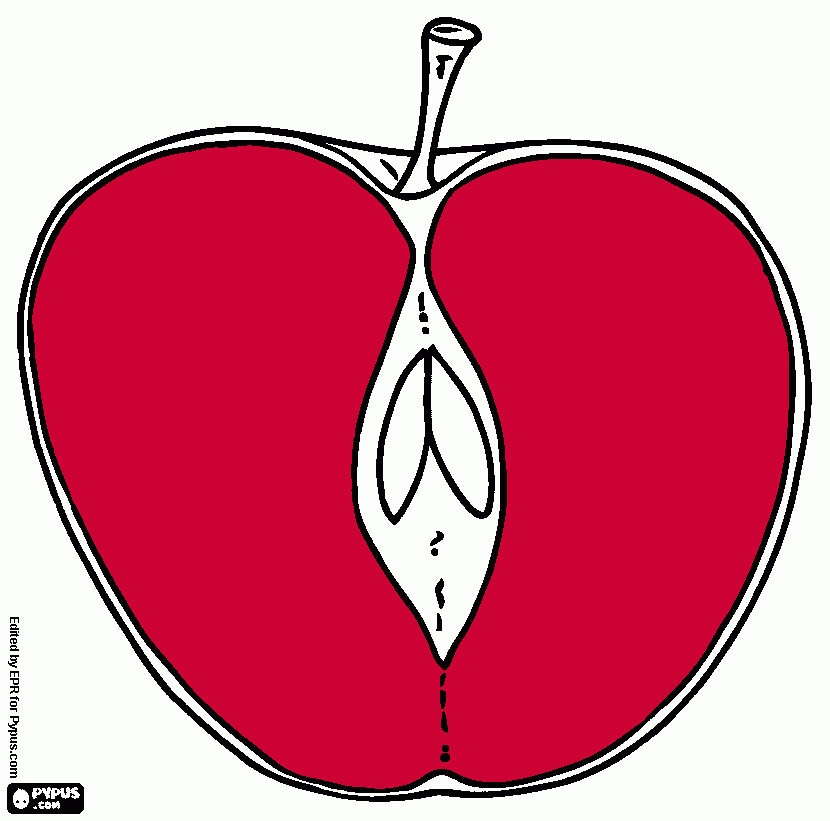 maça cortada ao meio para colorir e imprimir