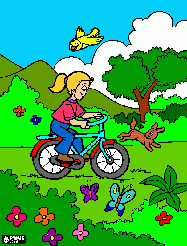 Menina Bicicleta para colorir e imprimir