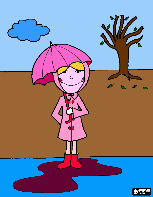 menina com capa de chuva para colorir e imprimir