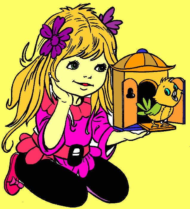 menina com passaro para colorir e imprimir