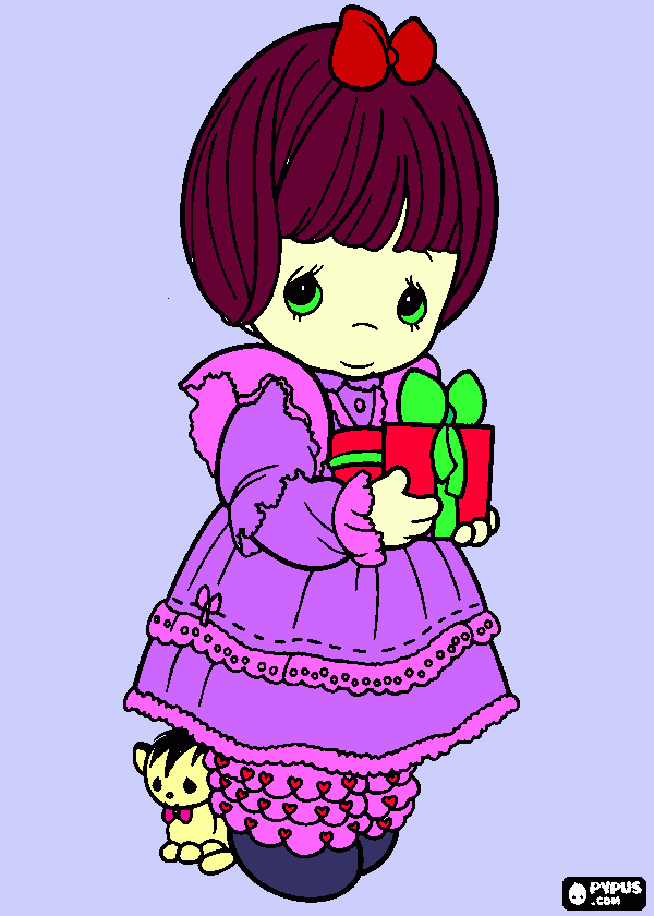 Menina com presente na mão para colorir e imprimir