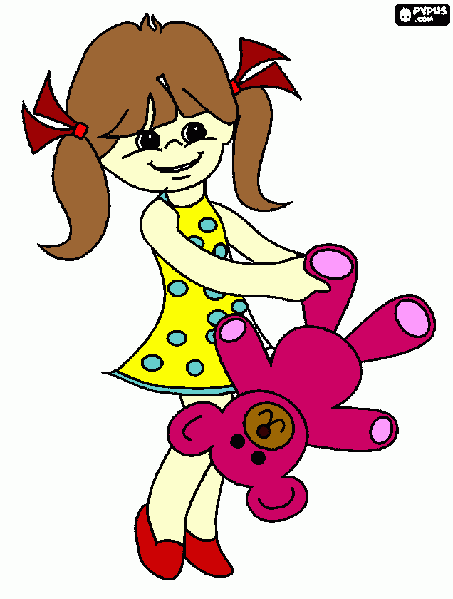 Menina  com seu ursinho de pelucia para colorir e imprimir