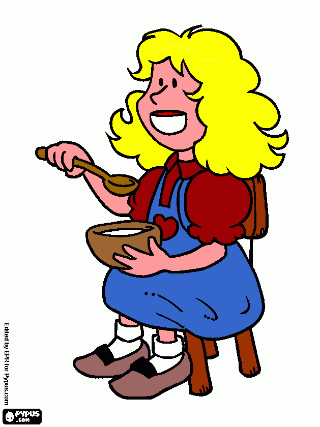 menina comendo mingau para colorir e imprimir