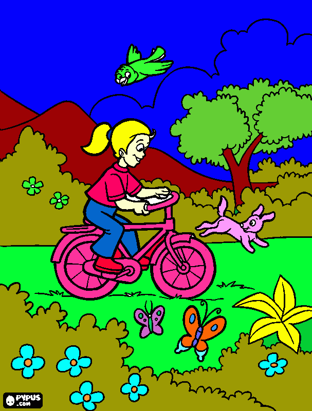 menina de bike para colorir e imprimir