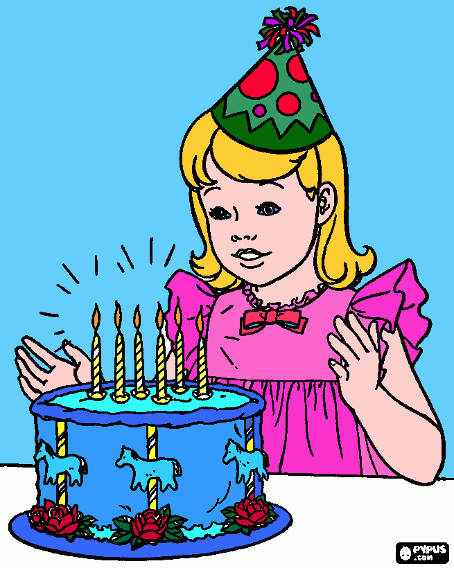 menina momento de soprar para colorir e imprimir