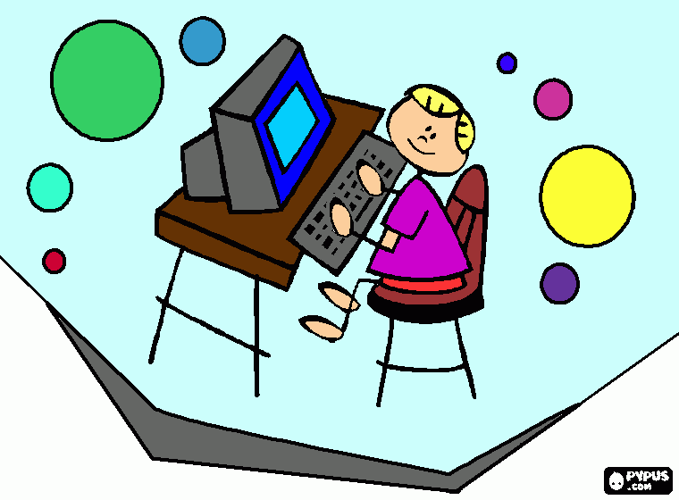 Menina no computador para colorir e imprimir