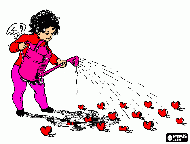  menina regangando flor de coração para colorir e imprimir