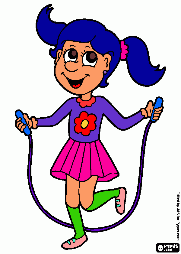  Menina saltar a corda para colorir e imprimir
