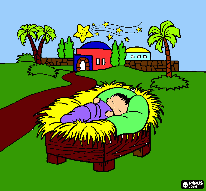menino jesus que dorme na manjedoura para colorir e imprimir