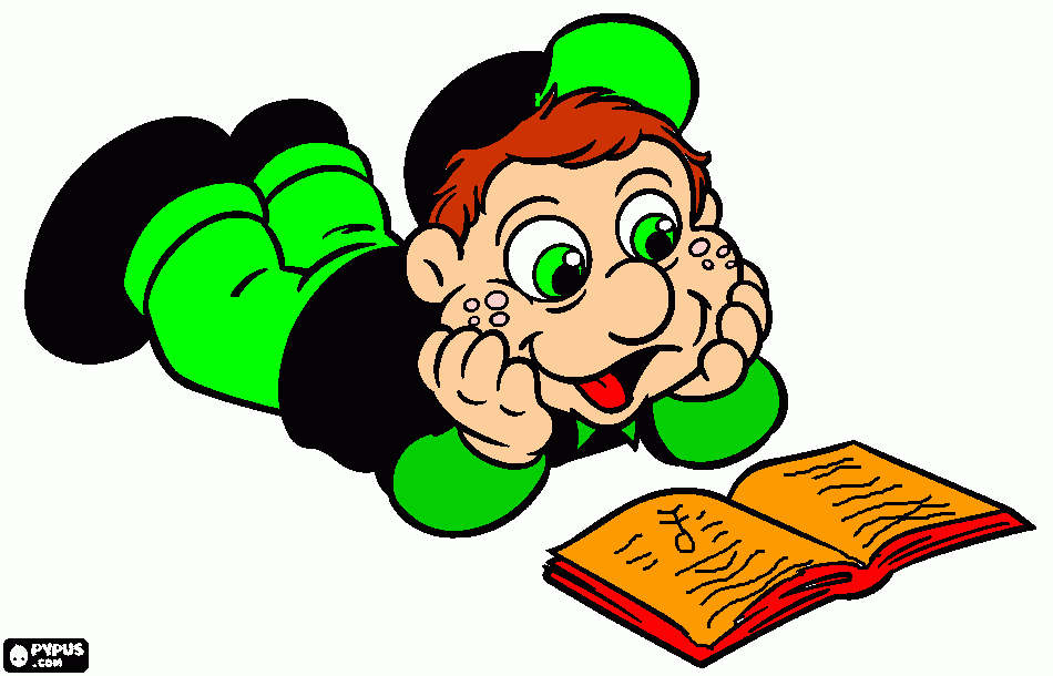  menino lendo livro para colorir e imprimir