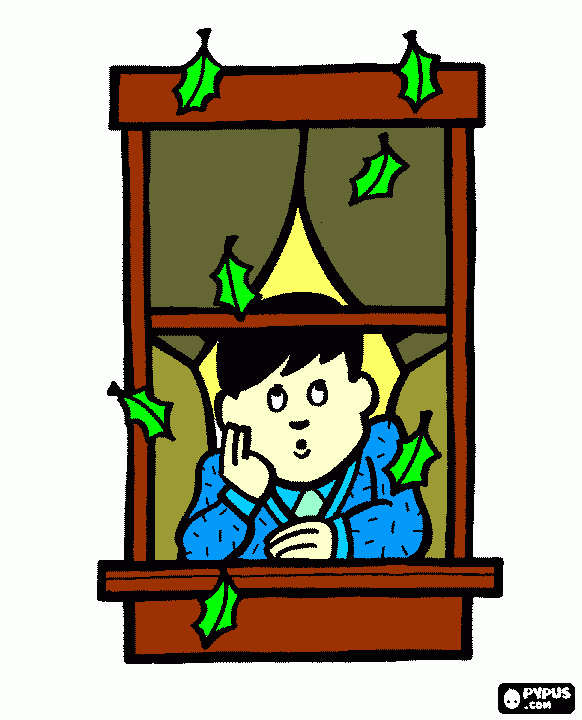menino na janela para colorir e imprimir
