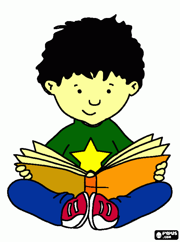 menino sentado no chão lendo colorido para colorir e imprimir