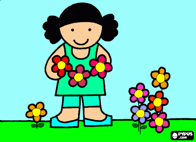 minha mãe com seu lindo jardim com flores. para colorir e imprimir