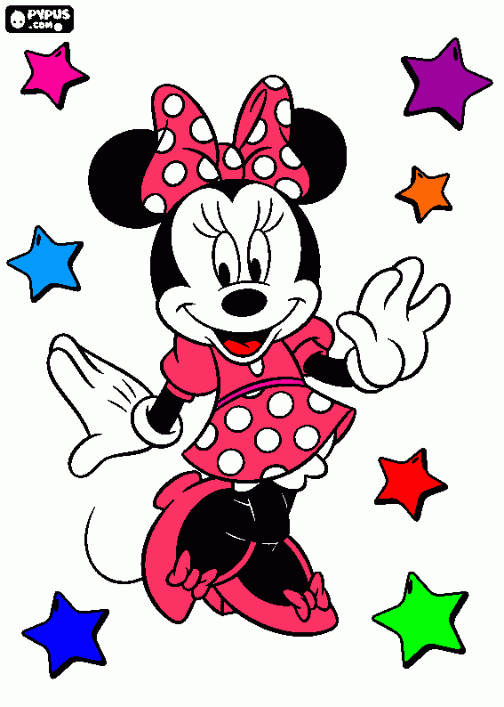minnie com as estrelas coloridas para colorir e imprimir