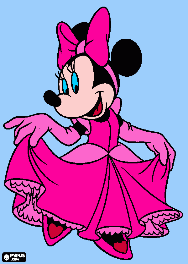 minnie mouse com vestido de princesa para colorir e imprimir