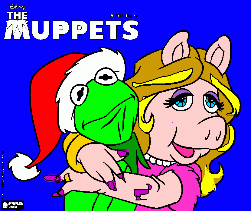 Miss Piggy e Kermit comemorando O NATAL !! para colorir e imprimir