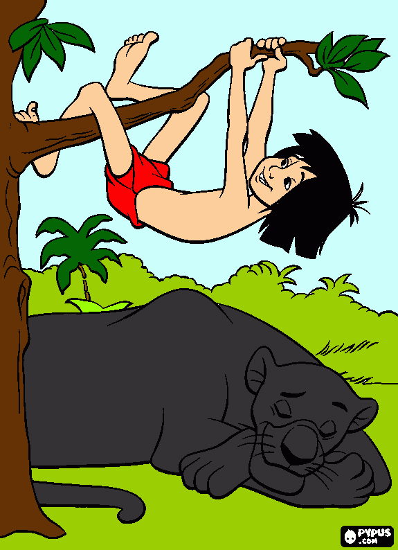 Mowgli e Bagheera para colorir e imprimir
