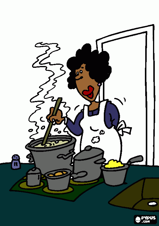 mulher cozinhando para colorir e imprimir