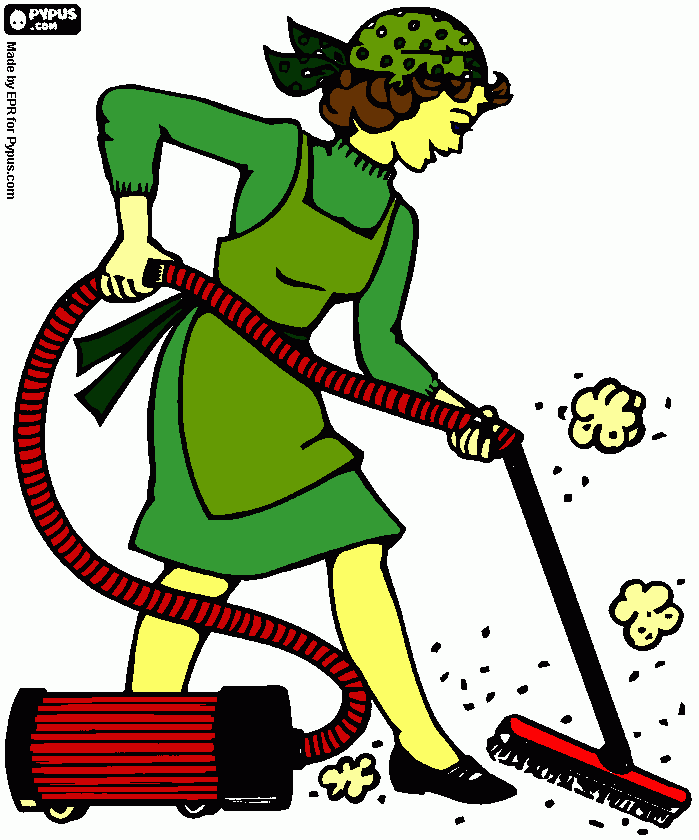 mulher fazendo limpeza para colorir e imprimir