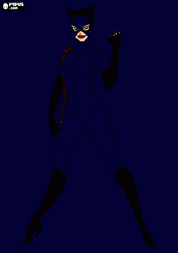 mulher gato uma inimiga do batiman nome verdadeiro celina cat arma chicote para colorir e imprimir