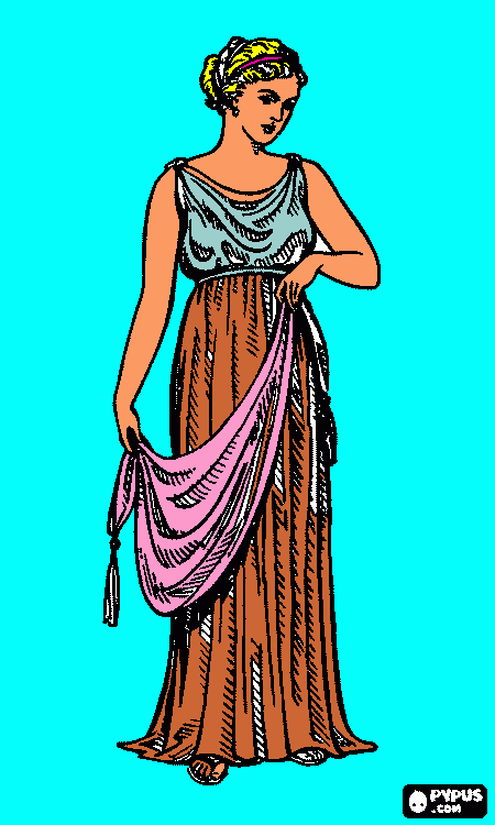 mulher grega com sua tunica para colorir e imprimir